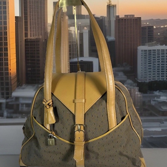 Authentic YSL Saint Laurent travel weekend tote bag leather canvas lock n key - Picture 2 of 16